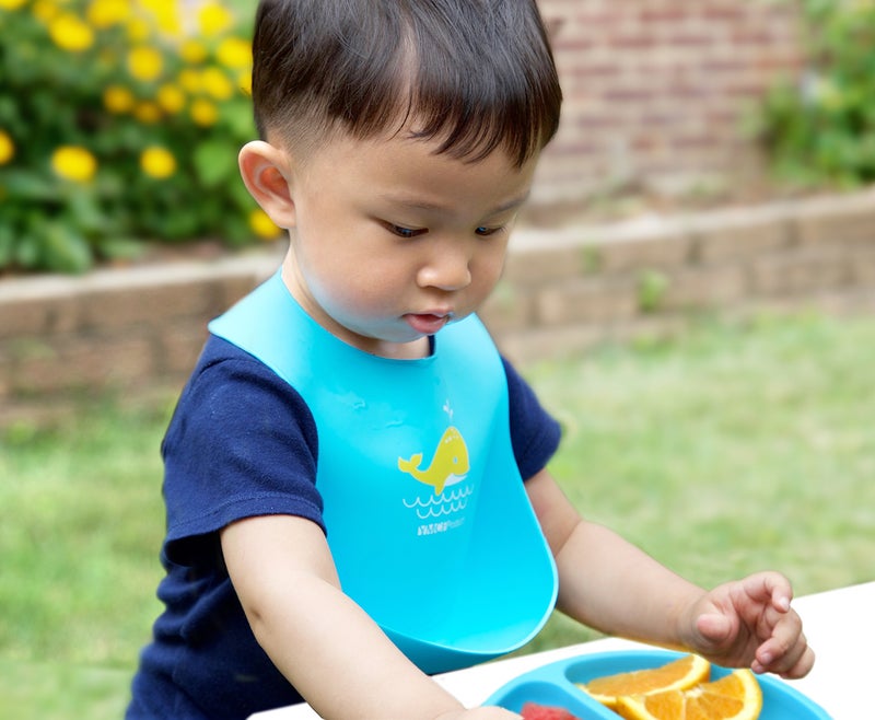 YMCF Products 2-Pack Waterproof Silicone Baby Bib Lightweight Comfortable Easy-Wipe Clean (Green/Blue, Small) - Image 4